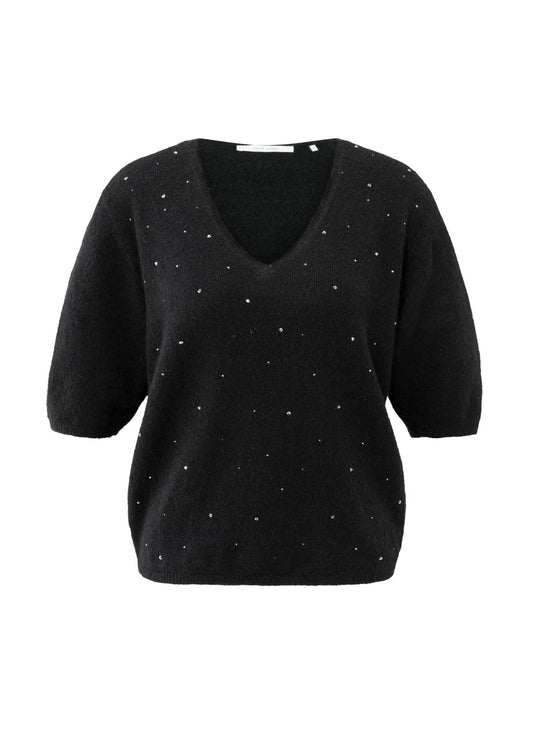 V-Neck Sweater With Beads : Black 44309