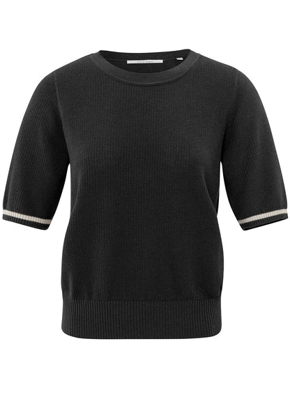 Textured Sweater Round Neck Short Sleeve : Phantom 94205