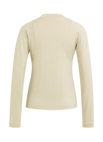Long Sleeve Mock Neck Top : Yellow Sand Beige Melange 99009