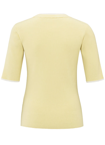 Rib Fitted Sweater Half Sleeves With Contrast Details : Frozen Dew Sand 30513