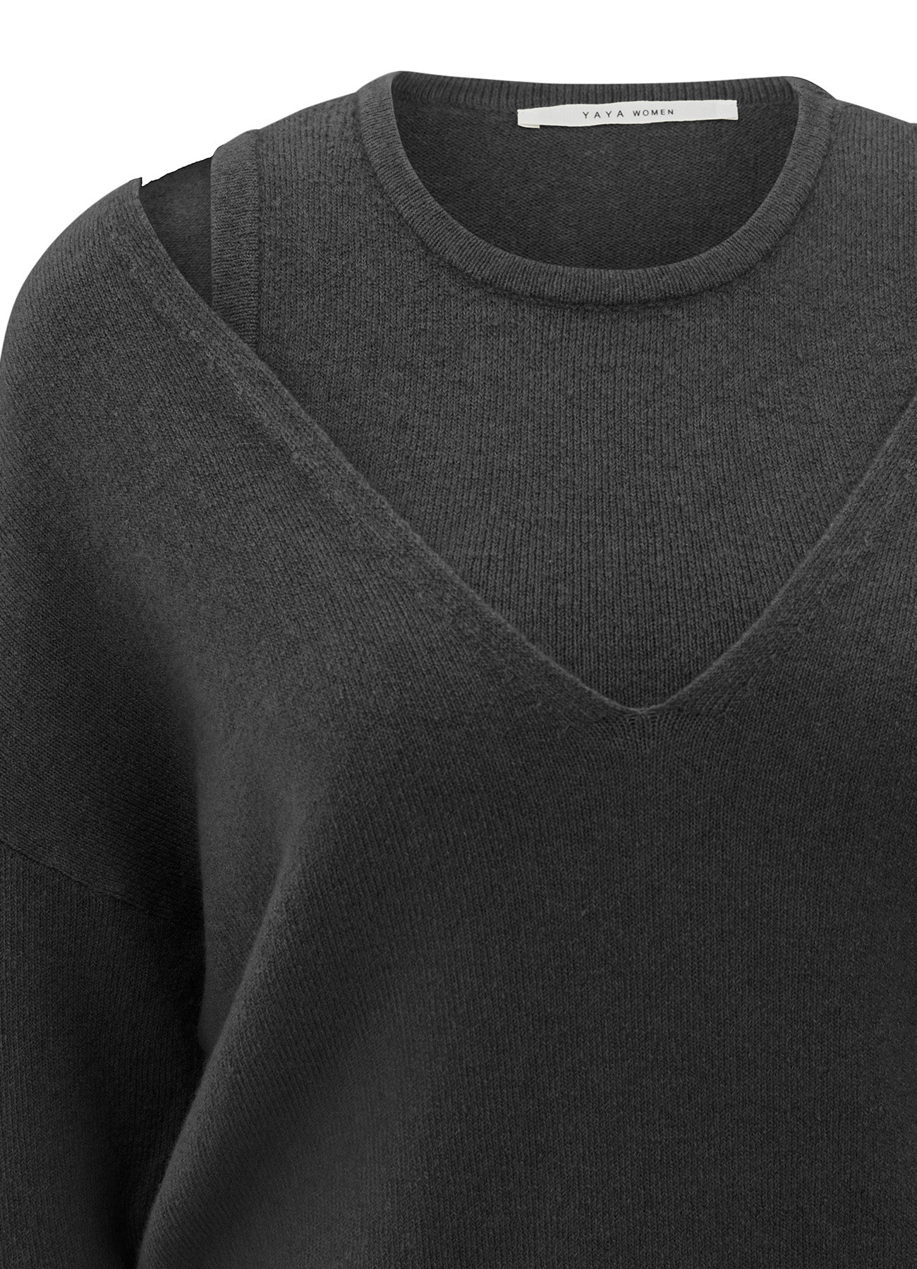 Deep V-Neck Sweater With Top : Oyster Black Melange 902052