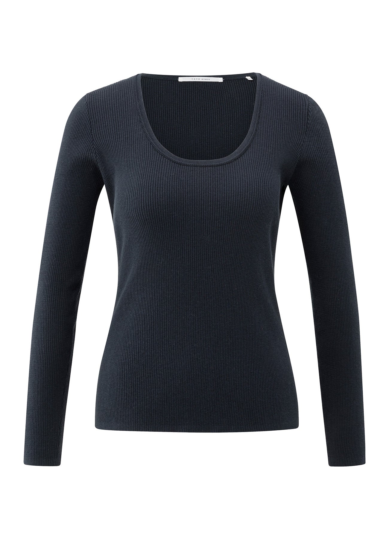 Fitted Round Neck Rib Stitch Sweater : Collegiate Blue 00001