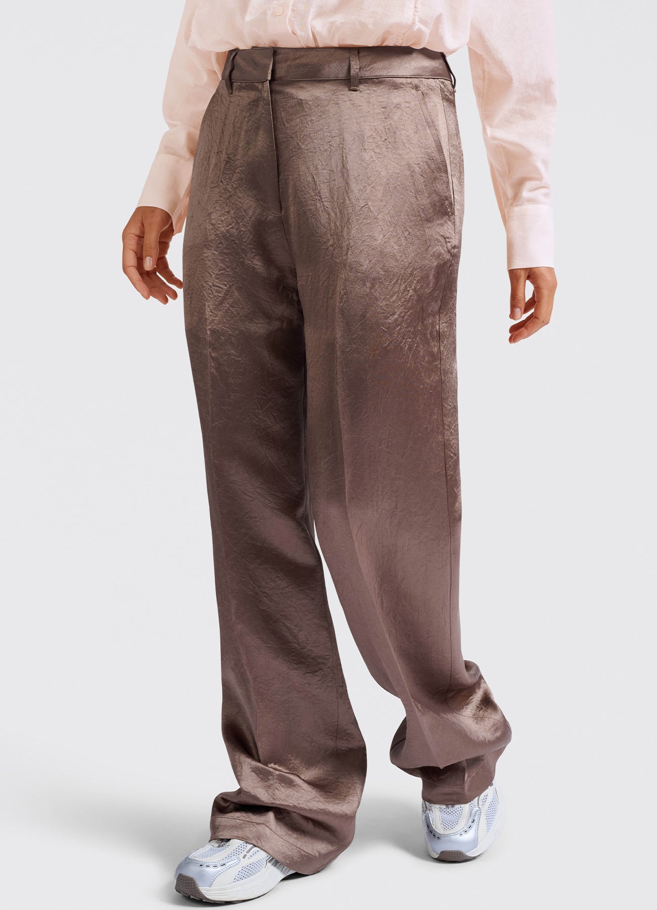 Satin Wide Leg Trousers : Caribou Brown 81017