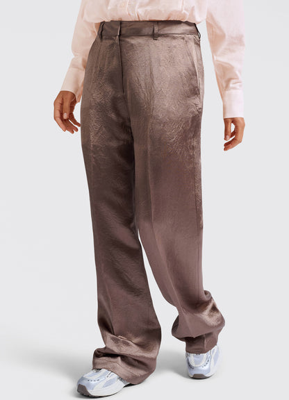 Satin Wide Leg Trousers : Caribou Brown 81017