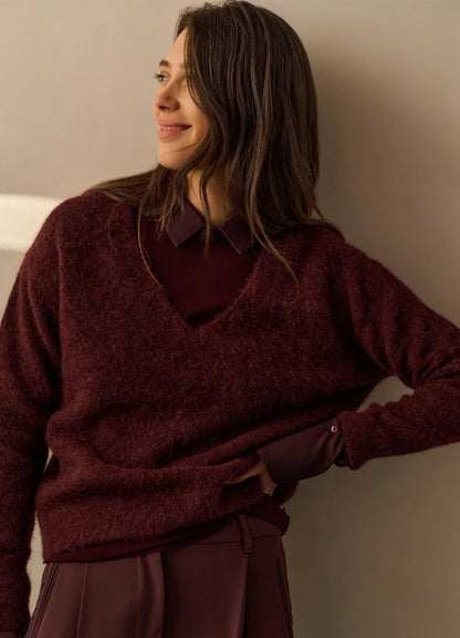 V-Neck Sweater Ls : Fudge Purple 990332