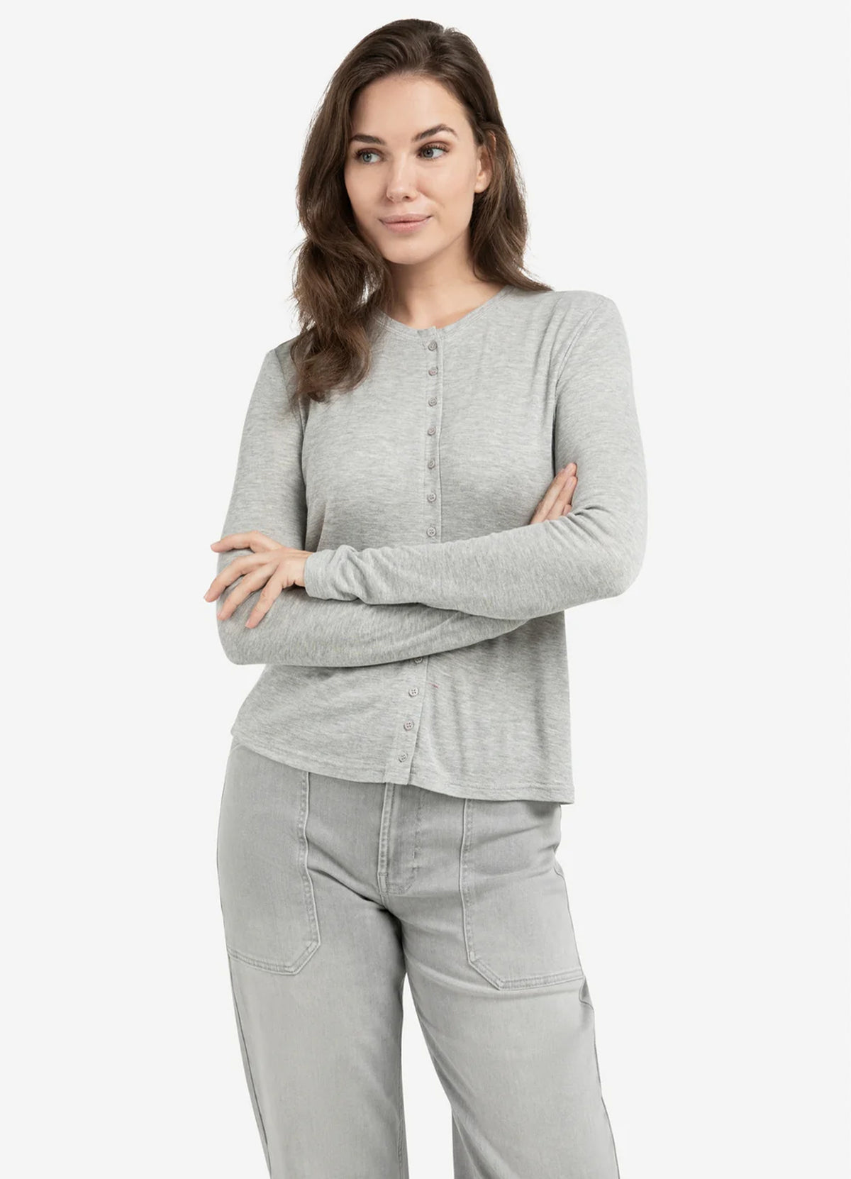 Jersey Cardigan With Small But : Medium Grey Melange 99022