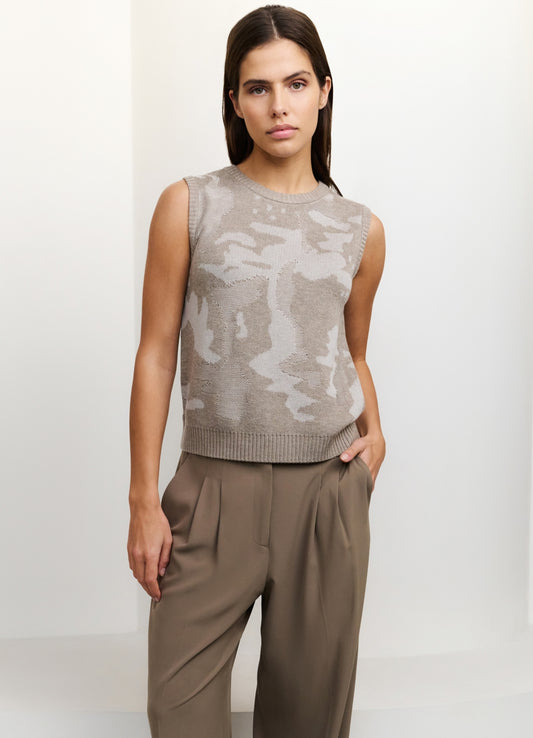 Jaquard Sleeveles Knitted Top : Greyish Brown Dessin 999481