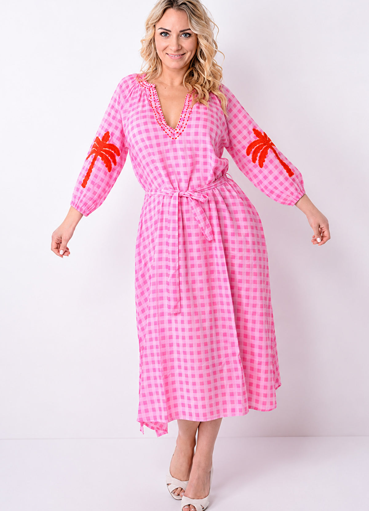 Robe Coton Double Poches Cote Brodee : 0400 Rose Clair