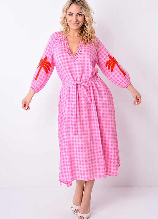 Robe Coton Double Poches Cote Brodee : 0400 Rose Clair