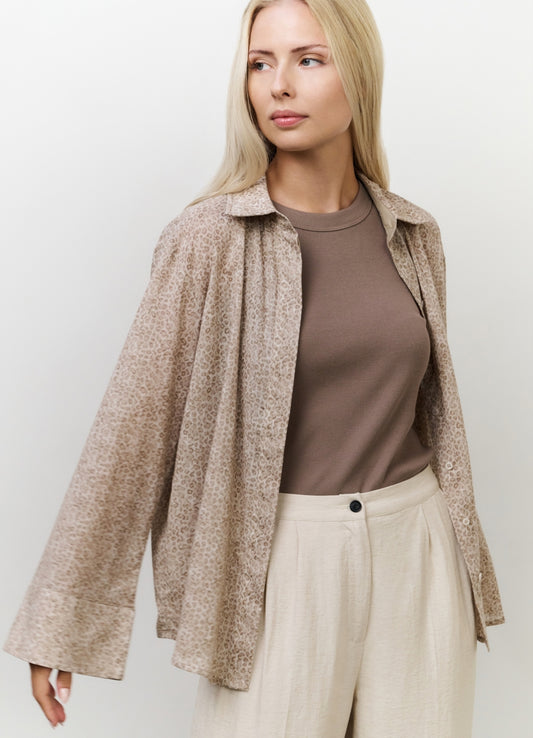 Printed Boyfriend Shirt With B : Greyish Brown Dessin 999481