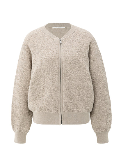 Textured Knitted Bomber Ls : Sand Melange 99007