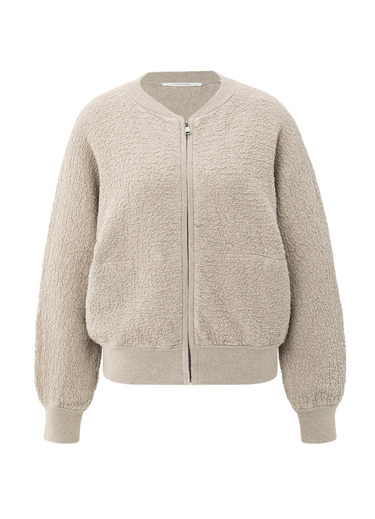 Textured Knitted Bomber Ls : Sand Melange 99007