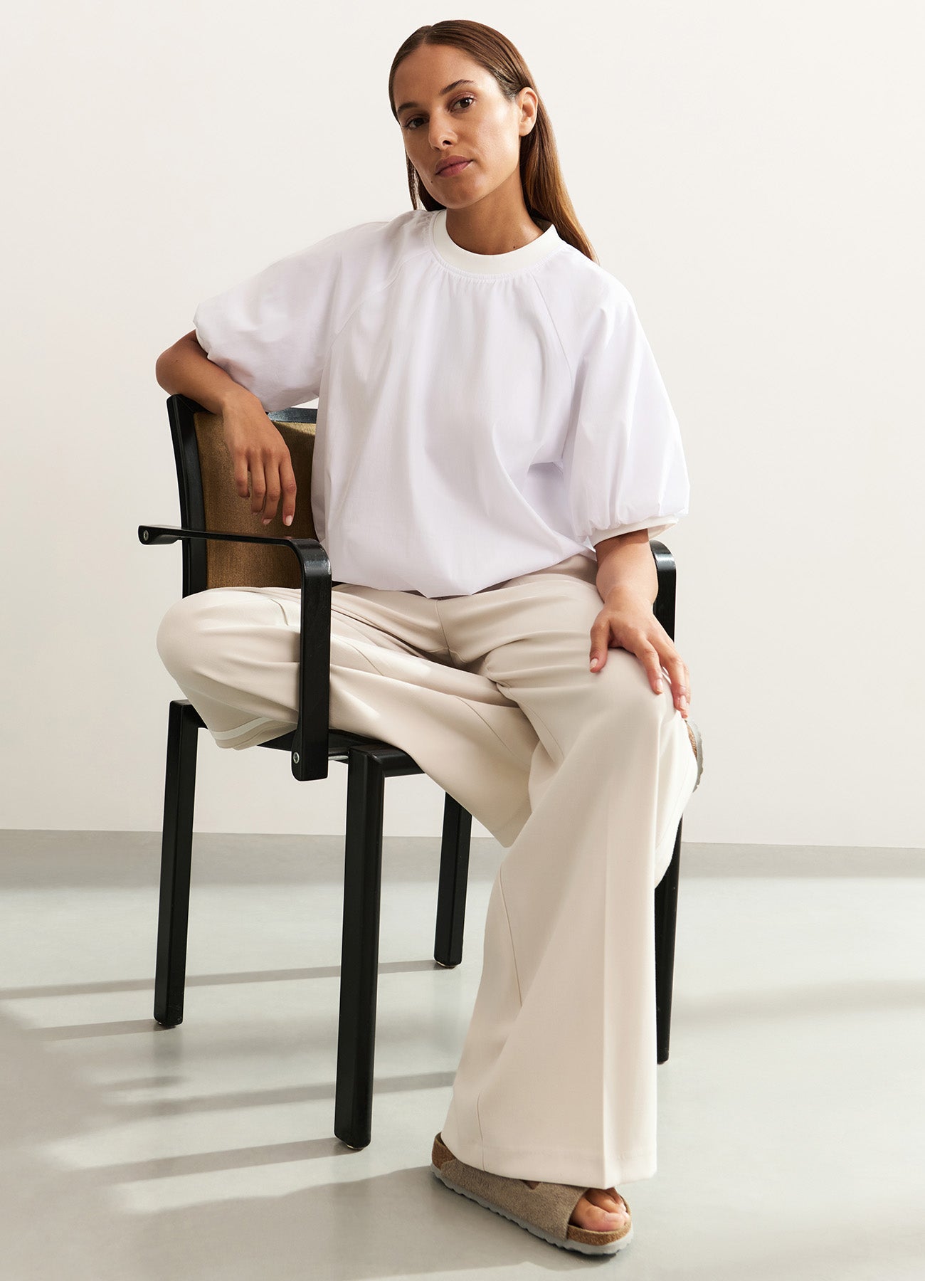 Woven Wide Leg Trousers With Contrast Tape At Sides : Soft Grey 99979