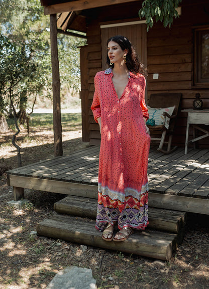 Long Sleeves Long Dress : Red