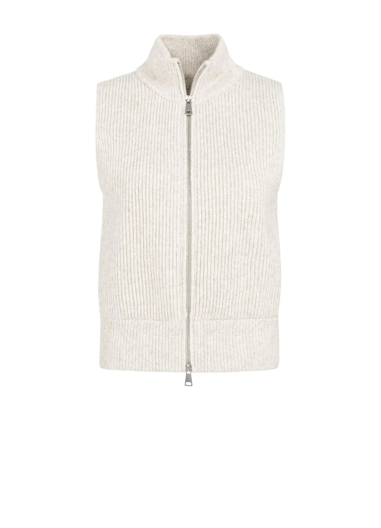 Knitted Sleeveless Cardigan With Zipper : Heather Grey Melange 990402