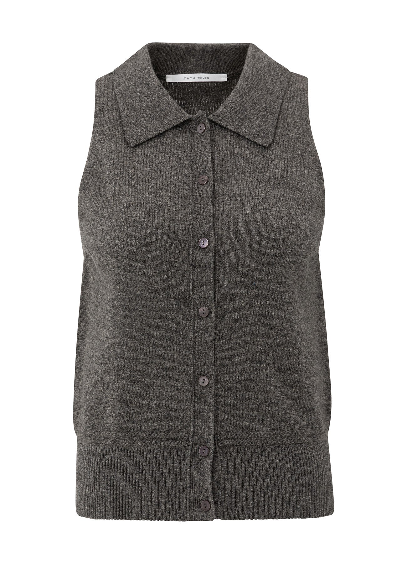 Sleeveless Cardigan With Collar : Dark Taupe Grey 990332