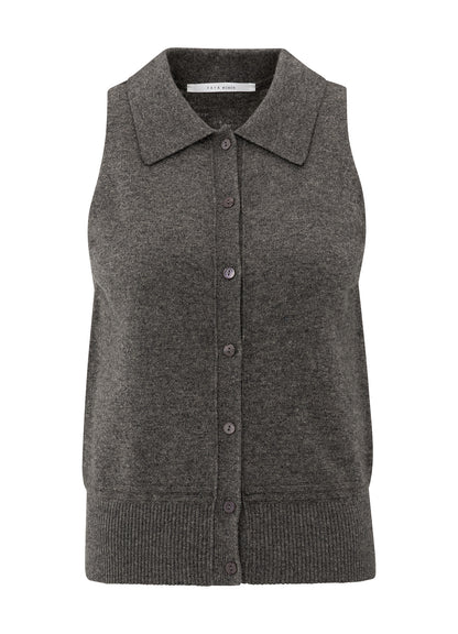 Sleeveless Cardigan With Collar : Dark Taupe Grey 990332