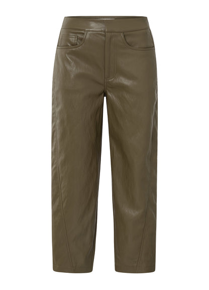 Faux Leather Carrot Fit Trouse : Capers Brownish Green 80820