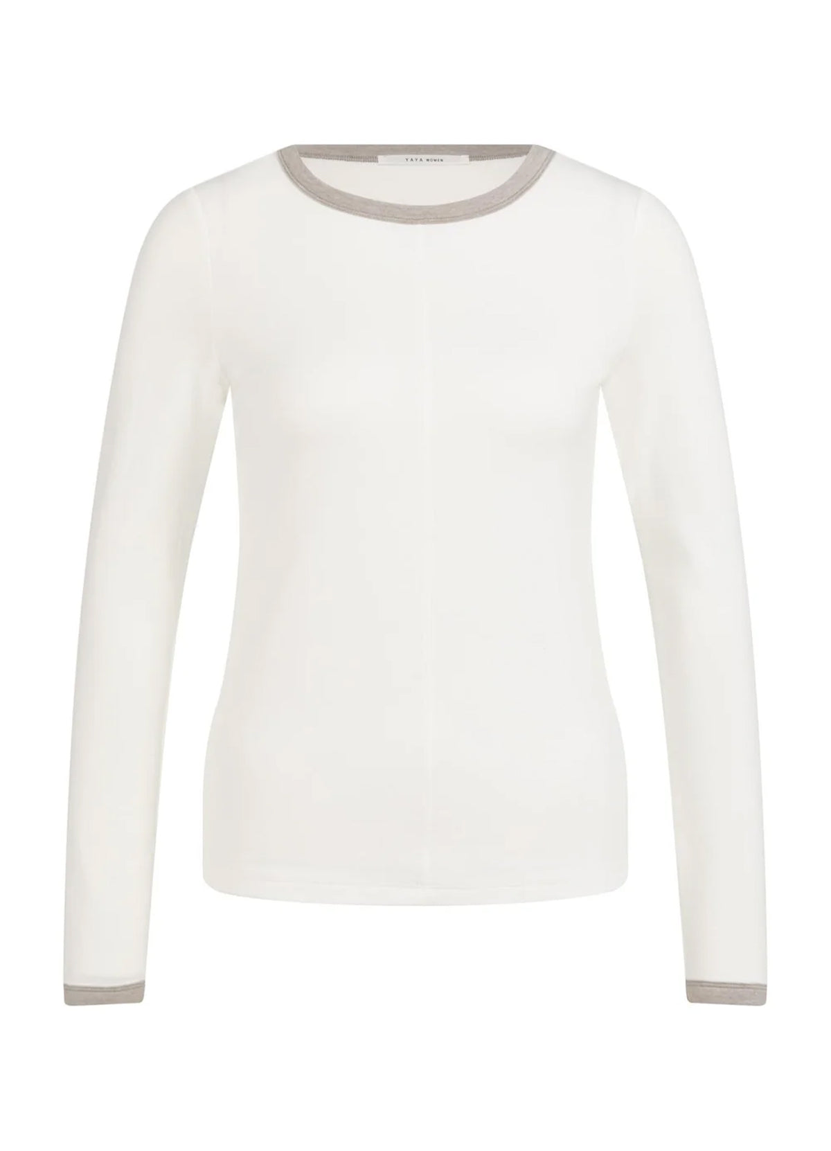 Long Sleeve Top With Contrast : Pure White 00000
