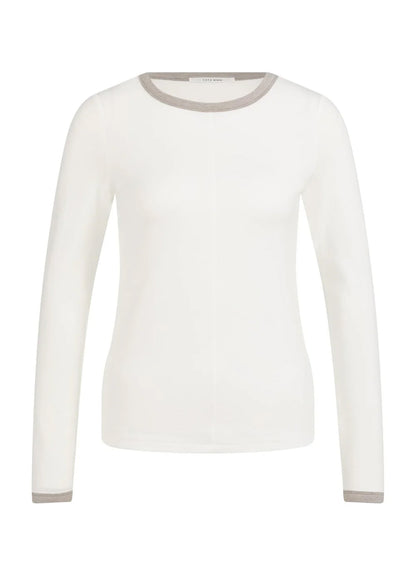 Long Sleeve Top With Contrast : Pure White 00000