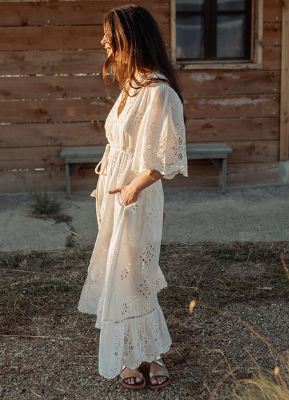 Long Dress Short Sleeves : White
