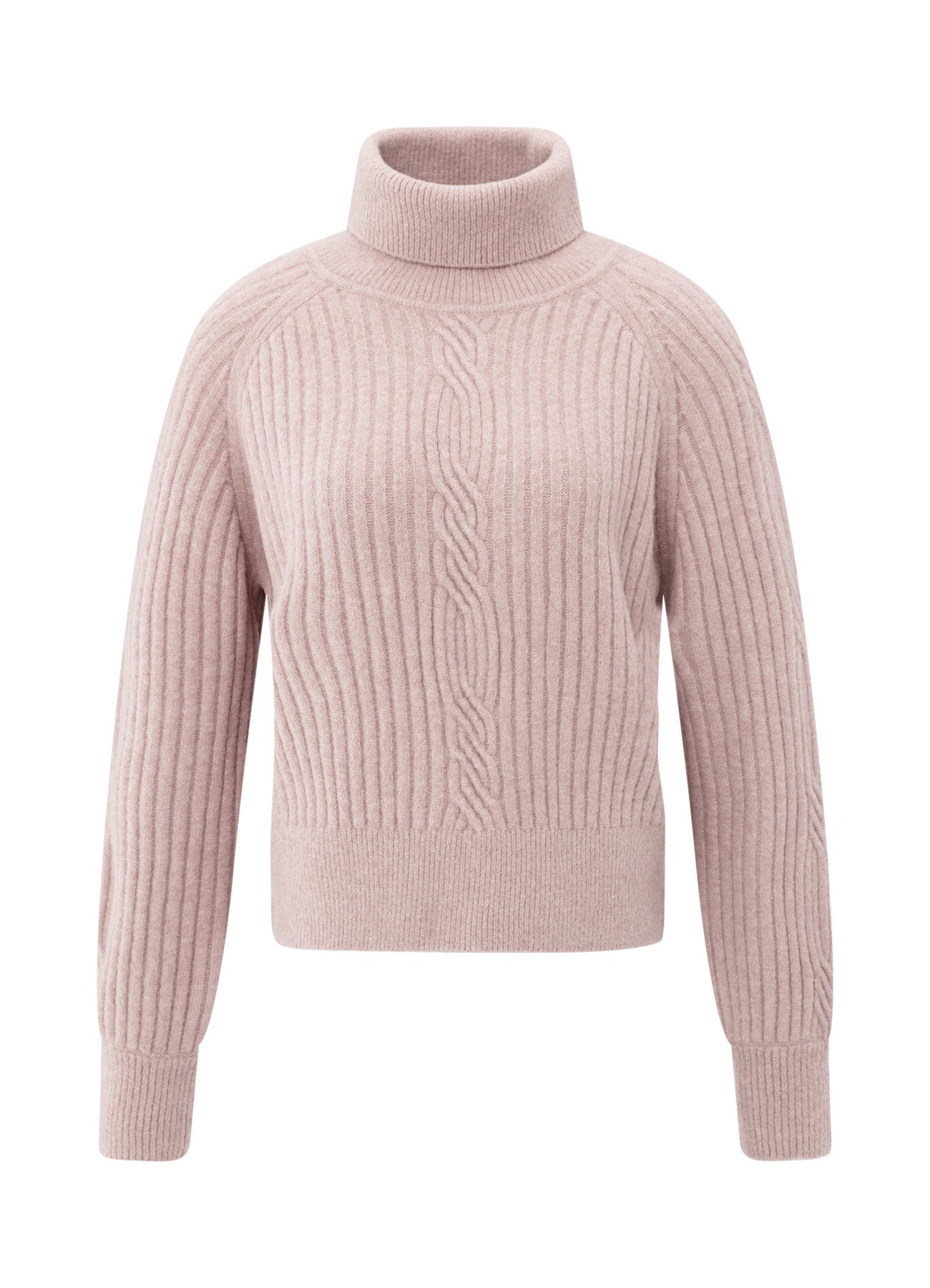 Turtle Neck Sweater With Cable : Shadow Gray Pink Melange 990312