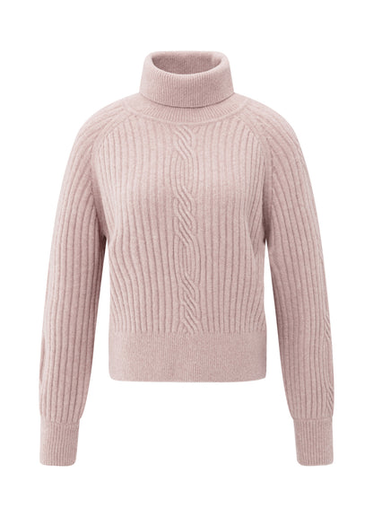Turtle Neck Sweater With Cable : Shadow Gray Pink Melange 990312