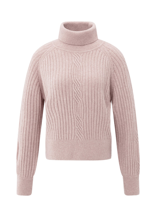 Turtle Neck Sweater With Cable : Shadow Gray Pink Melange 990312
