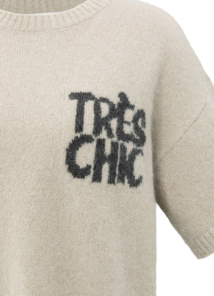 Short Sleeve Sweater With Artw : Beige Melange 99019