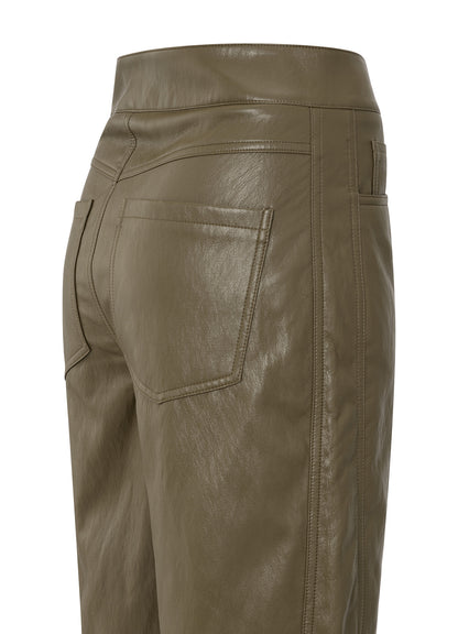 Faux Leather Carrot Fit Trouse : Capers Brownish Green 80820