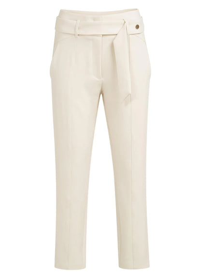 High Waist Straight Leg Trousers With Belt And Seam Details : Creme Beige 99058