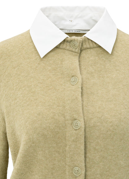 Cardigan With Detachable Woven : Pale Olive Green 50522