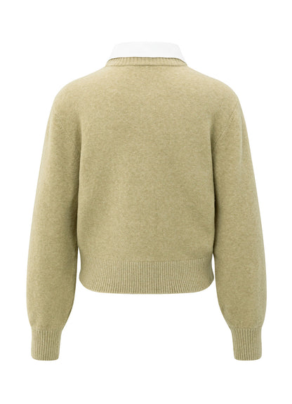 Cardigan With Detachable Woven : Pale Olive Green 50522