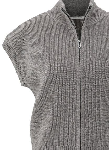 Sleeveless Cardigan With Zipper : Taupe Grey 990322