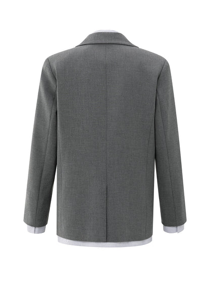 Woven Loose Fit Blazer With Do : Black Oyster Melange 99004