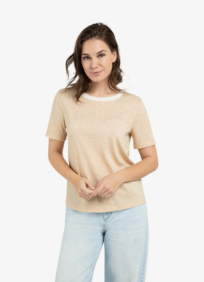 Melange T-Shirt With Ribbed Ne : Desert Beige Melange 990522