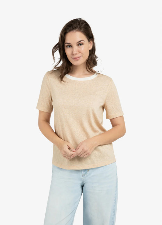 Melange T-Shirt With Ribbed Ne : Desert Beige Melange 990522