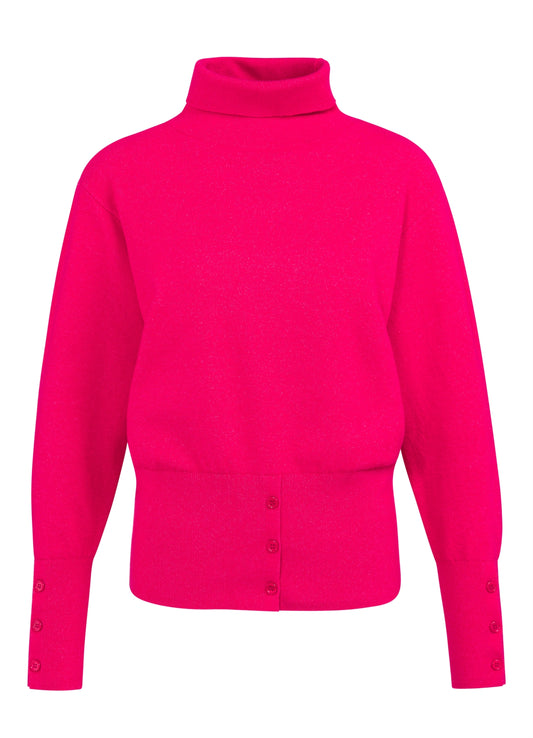 High Neckline Sweater With Buttons : Rose Red 81852