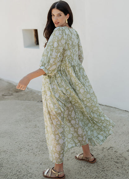Long Sleeves Long Dress Organic Cotton : Green