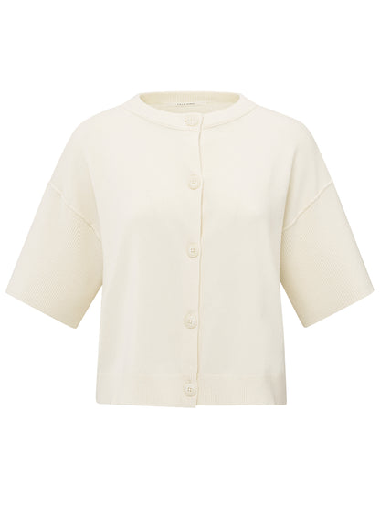 Short Sleeve Rib Stitch Cardigan : Off White Knit 99990