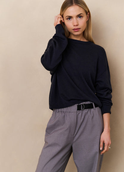 Textured Round Neck Sweater Ls : Inkwell Blue 94016