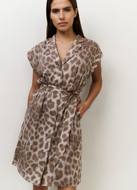 Printed Midi Dress With Belt : Milk Brown Dessin 999511