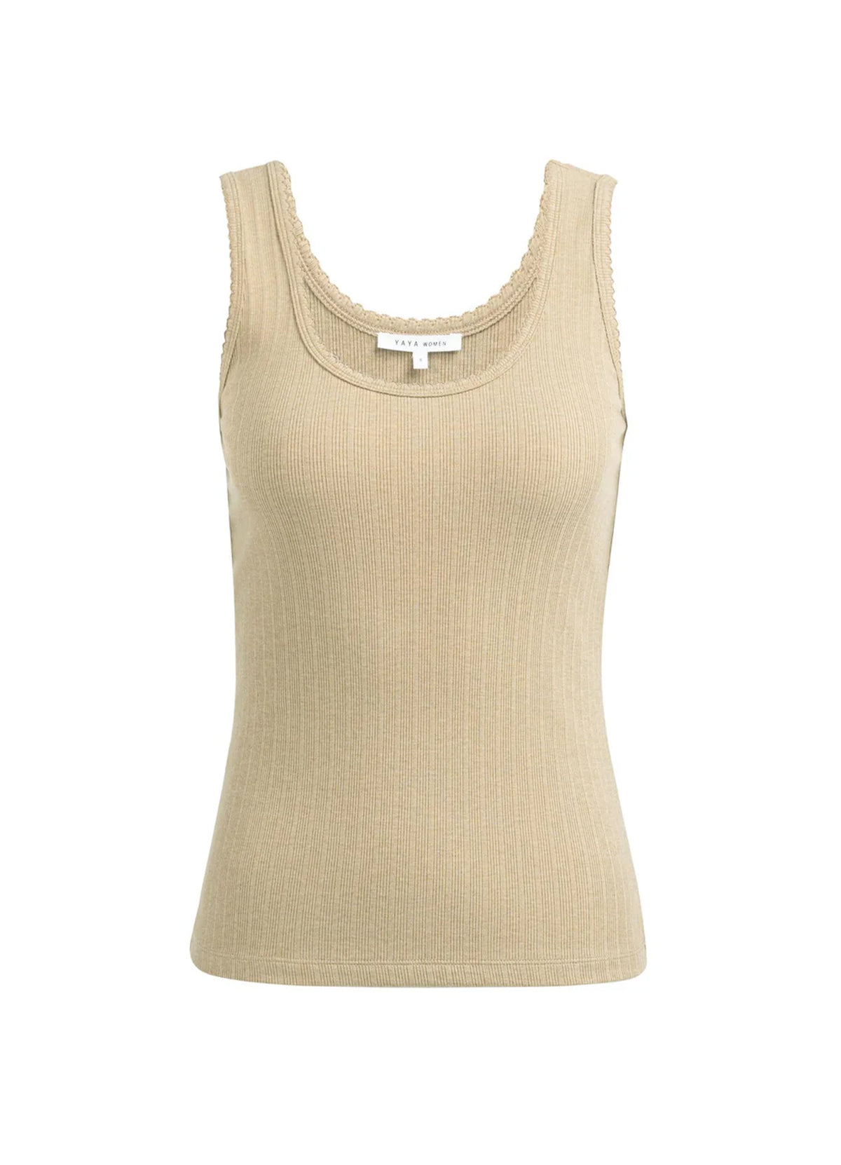 Rib Singlet With Fancy Edge : Khaki Green Melange 990452