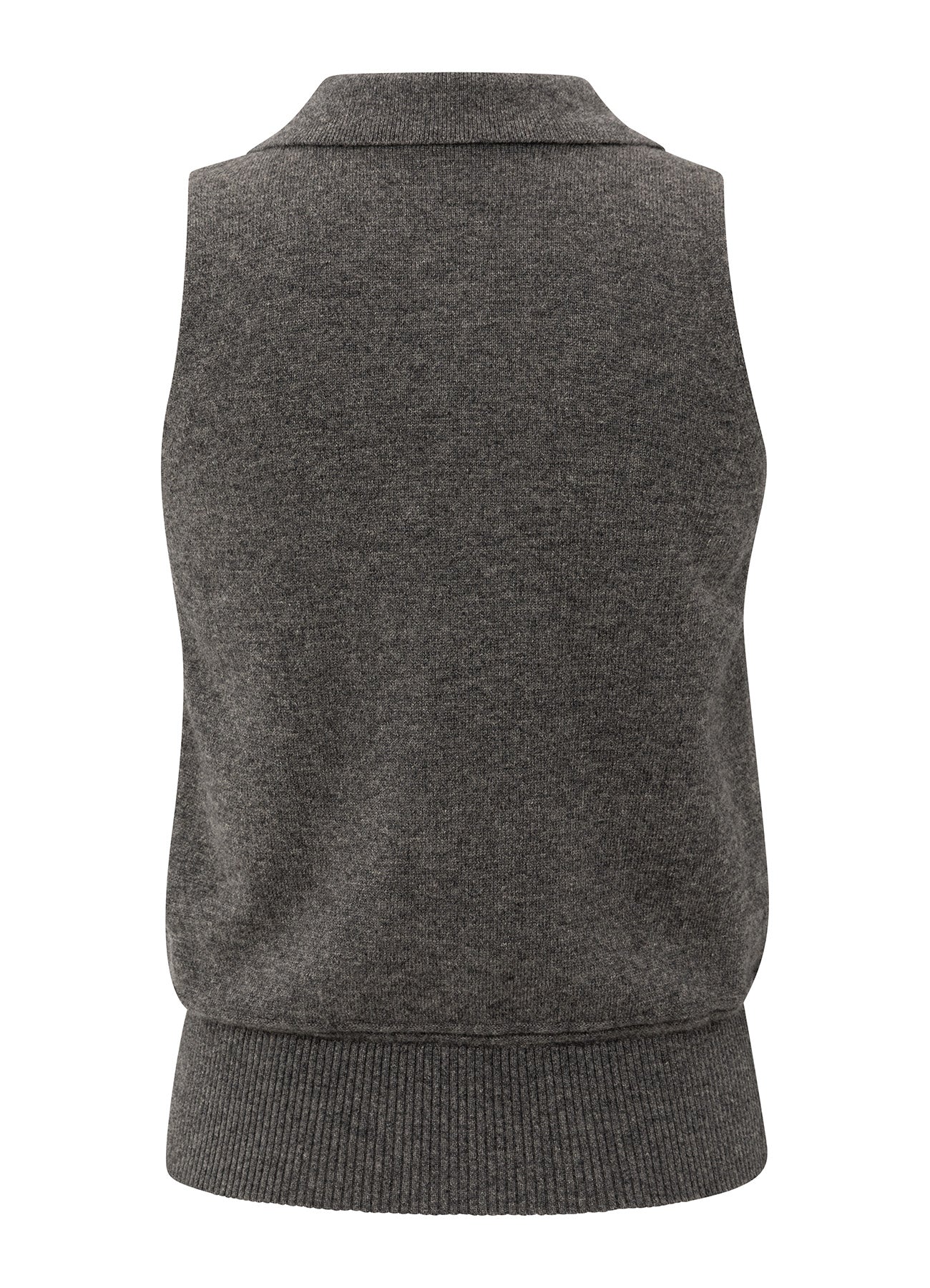 Sleeveless Cardigan With Collar : Dark Taupe Grey 990332