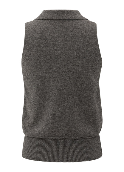 Sleeveless Cardigan With Collar : Dark Taupe Grey 990332