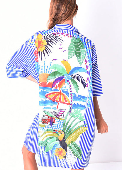 Chemise Coton Oversize Imprimee : 0553 Bleu Fonce