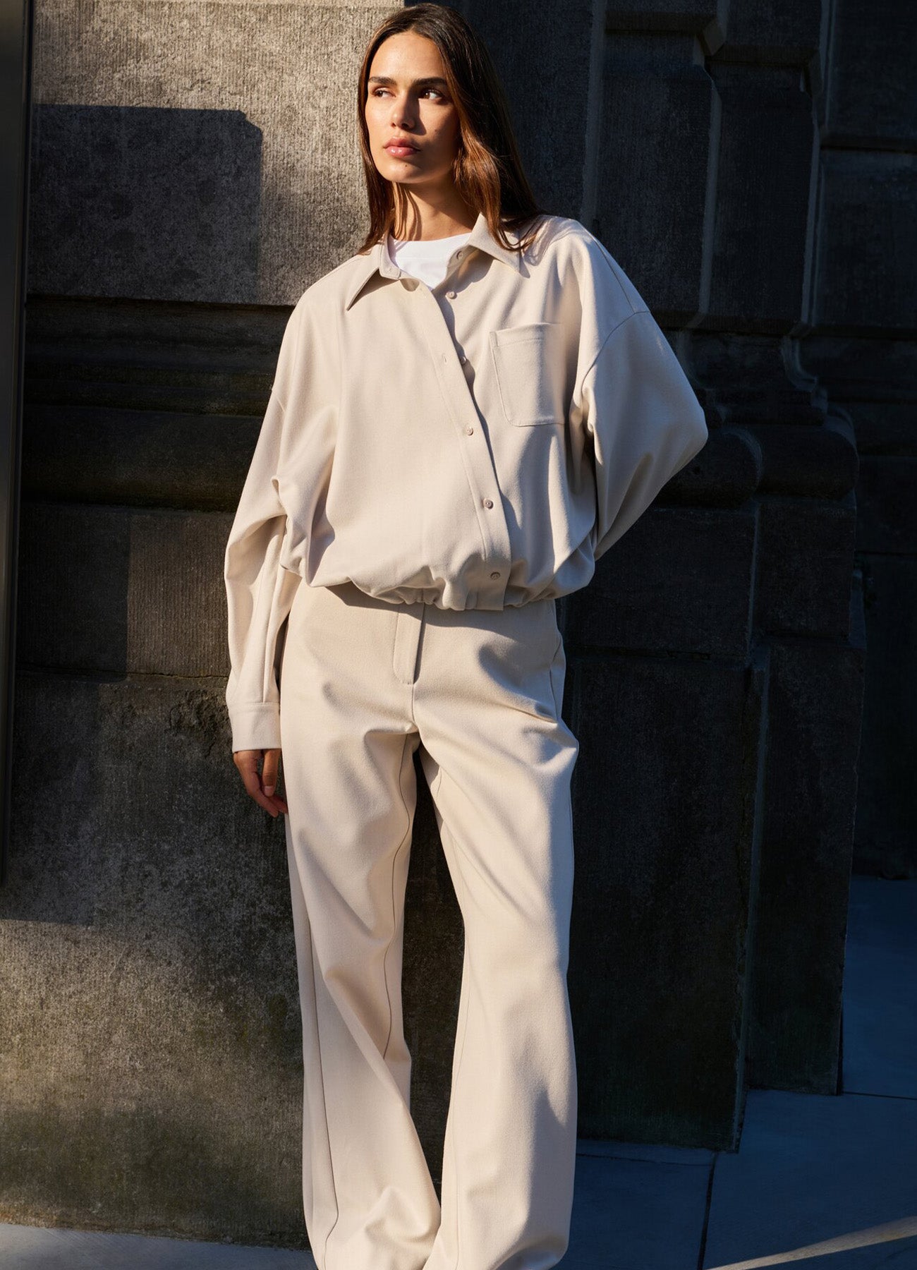 Soft Woven Wide Leg Trousers : Heather Grey Melange 990402