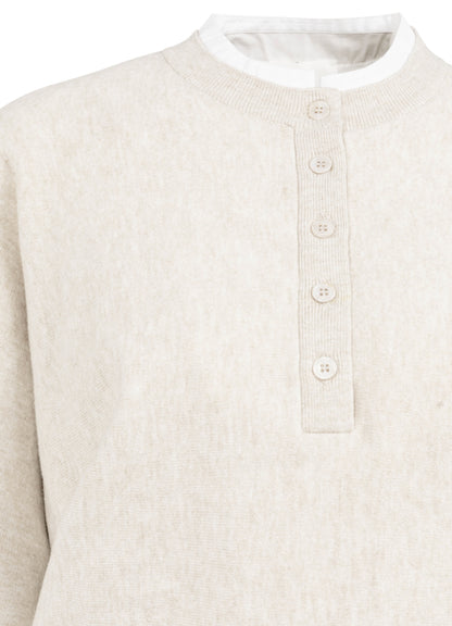 Batwing Sweater With Woven Details : Heather Grey Melange 990402