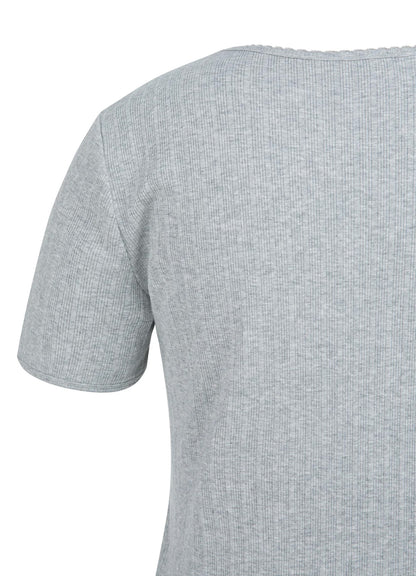 Short Sleeve T-Shirt In Ribbed : Medium Grey Melange 99022