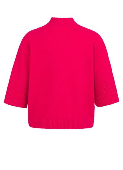 High Neckline Sweater With Rib Sleeves : Rose Red Melange 818522
